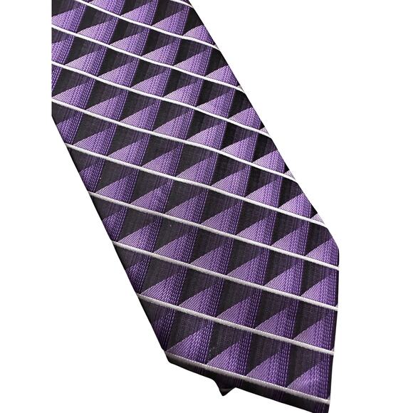 Vintage Stafford Purple Black Checked Polyester Necktie - Picture 2 of 4